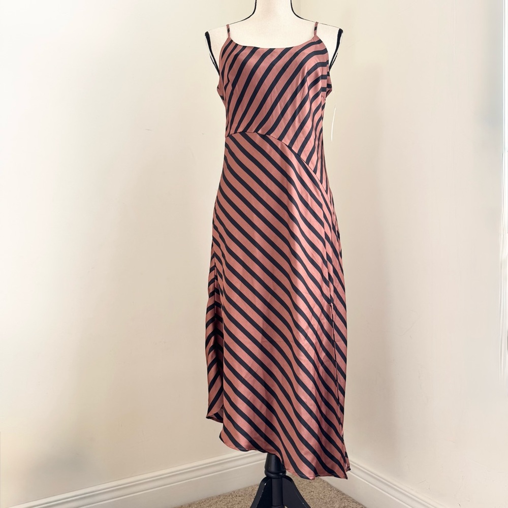A New Day Striped Bias Cut Maxi Slip Dress Medium Quiet Luxury Retro 90s New